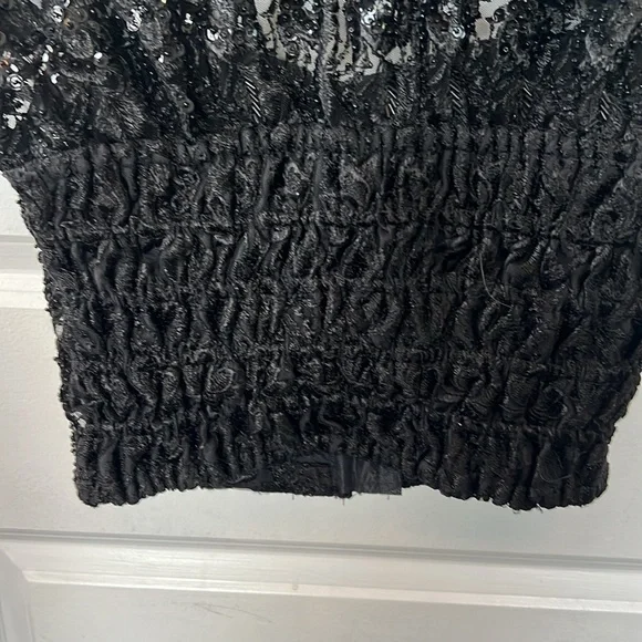Rare vtg 90s BLACK LACE BUSTIER crop top sequins beads eyelets size 34 Madonna - Picture 10 of 12